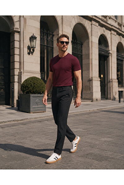 Etikmen Premium 100% Organic Cotton Basic Slimfit Claret Red Men's T-Shirt