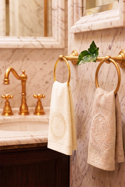 iselahome Ahsen French Laced Cotton Dowry Hand Towel Set of 2 50X90 cm