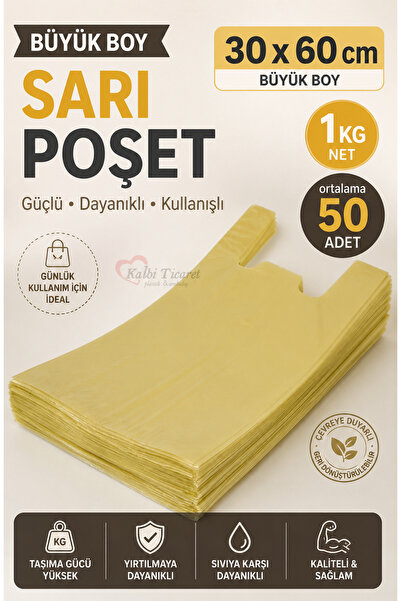 Kalbi Ticaret Kalın Sarı Poşet Büyük Boy 1 Kg Market Manav Poşeti 30x60 cm Çö...