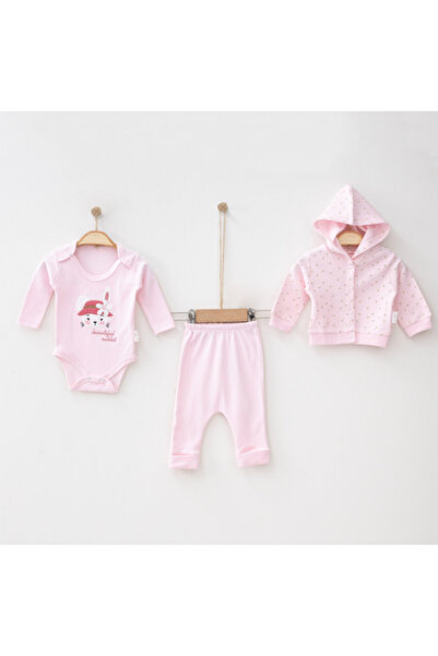 BabyWings طقم من 3 قطع بطبعة أرنب وزهور، 100% قطن