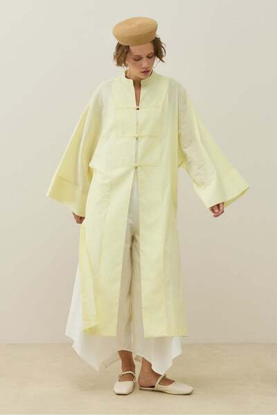 Molene Sarı Hakim Yaka Uzun Vual Kimono