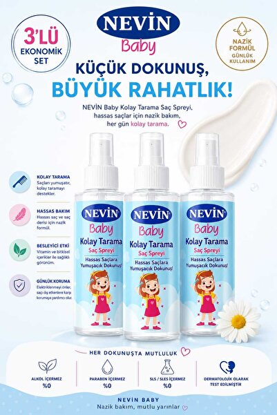 nevin Bebek Ve Çocuk Kolay Tarama Saç Spreyi Sıvı Saç Kremi 3'LÜ SET