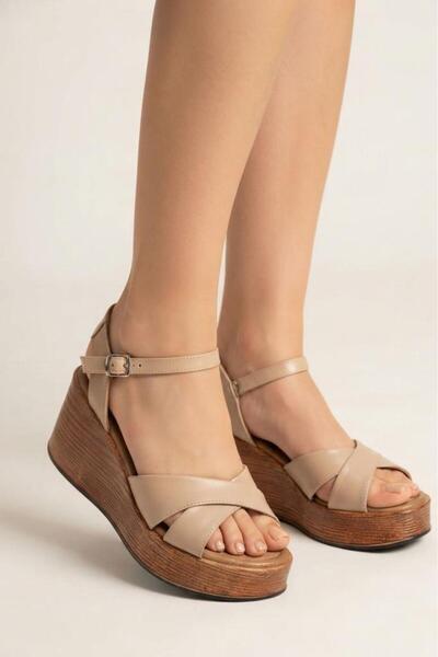PİSAGOR Ps-1401 Genuine Leather Women's Wedge Sandals