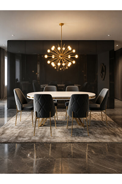 Concept Ayz Home Vienna Gold Serisi 6 Kişilik Gri Kumaş 90*168 Beyaz Lake Pan...