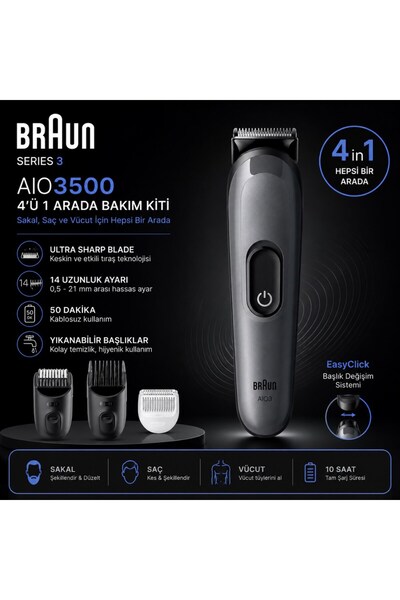 Braun Hepsi Bir Arada Series 3, 4’ü 1 Arada Tıraş Kiti, Keskin Bıçak, 14 Uzun...