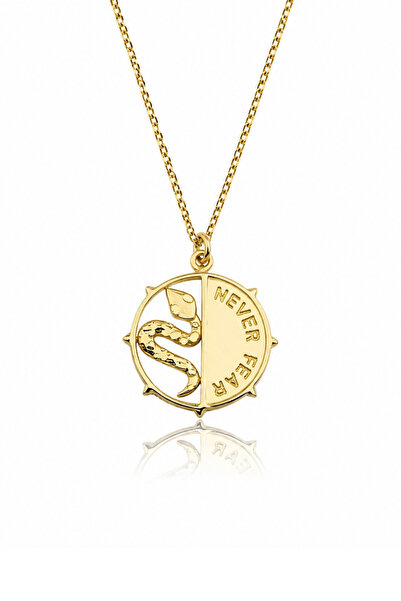 KAIROS JEWELRY 14 Ayar Altın Motto Yılanlı Kolye