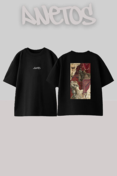 Anetos Knight Lady Design Back Printed Cotton Black Oversize T-Shirt