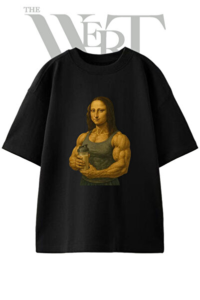 THEWERT Mona Lisa Bodybuilder Design T-shirt sa štampanjem, unisex, crna, vel...