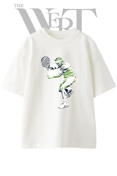 THEWERT Tricou oversize alb unisex cu imprimeu Rafael Nadal Design