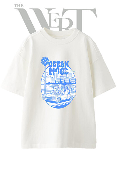THEWERT Retro Animal Party Design Printed Unisex White Oversize T-Shirt
