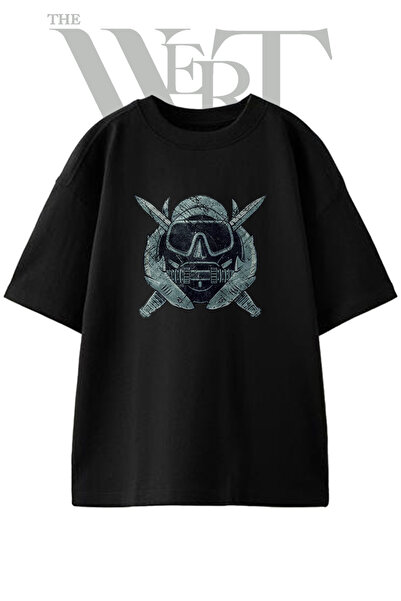 THEWERT Μπλουζάκι Diver Shark Knife με στάμπα, Unisex, Μαύρο, Oversize