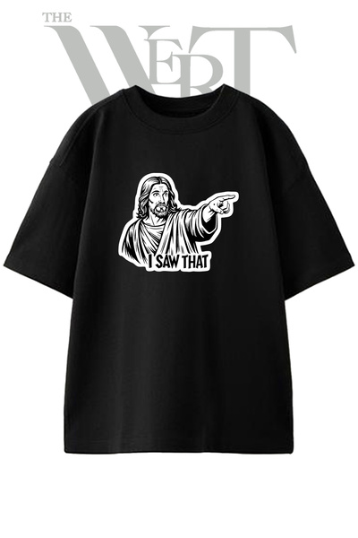 THEWERT Μπλουζάκι με στάμπα Jesus Meme Design, Unisex, μαύρο, oversized