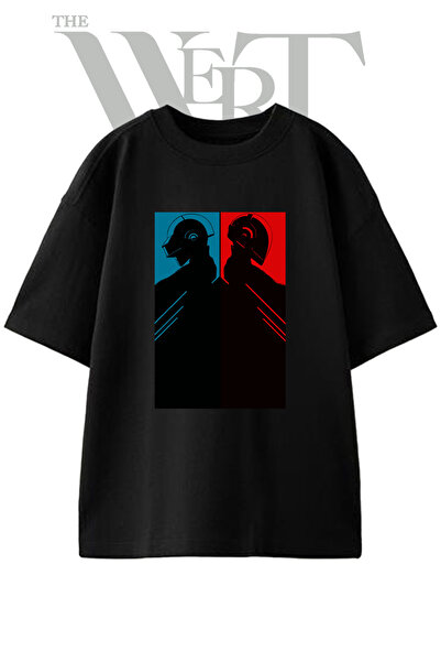 THEWERT Daft Punk dizajn, štampana unisex crna oversize majica