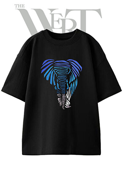 THEWERT Μπλουζάκι Unisex Μαύρο Oversize με στάμπα σε σχέδιο μπλε ελέφαντα