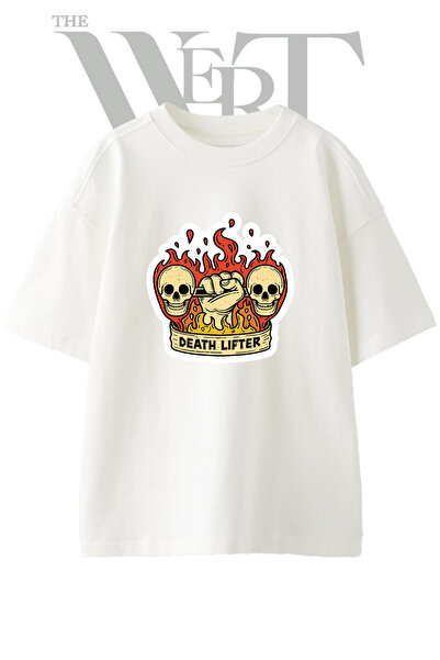 THEWERT DEATH LIFTER Tricou oversize alb unisex cu imprimeu