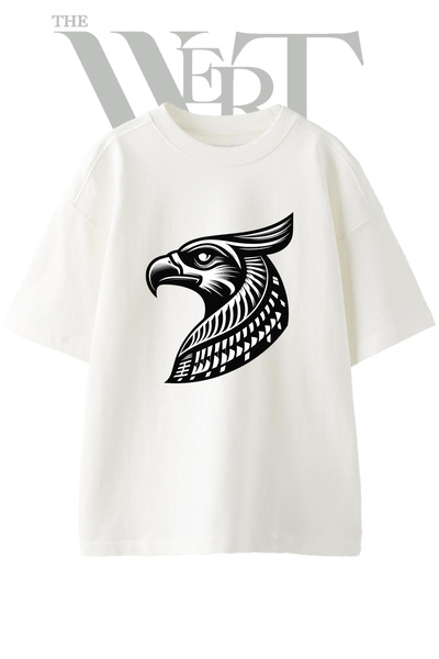 THEWERT Μπλουζάκι Unisex Λευκό Oversize με στάμπα Horus Eagle Design