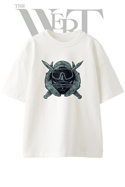THEWERT Diver Shark Knife Design T-shirt majica sa printom, unisex, bela, vel...