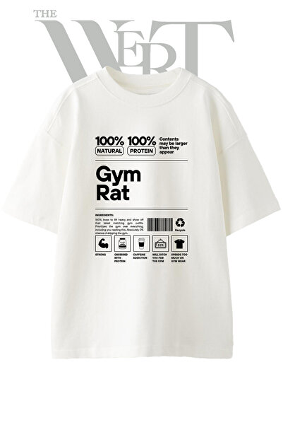 THEWERT Gym Rat Design Printed Unisex White Oversize T-Shirt