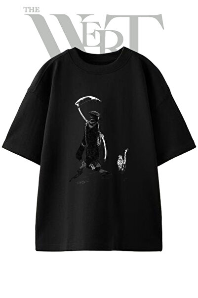 THEWERT Grim Reaper_1 Design Printed Unisex Black Oversize T-Shirt
