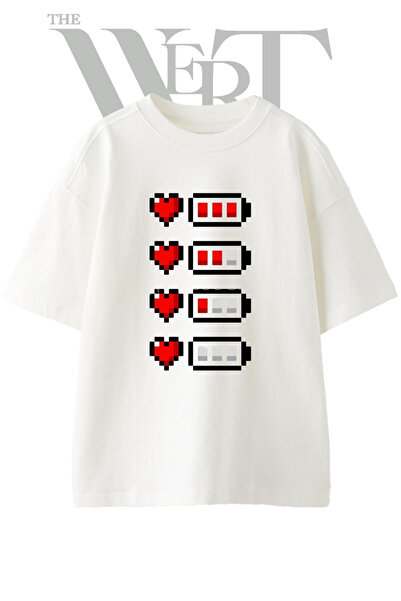 THEWERT Pixel Game Design Printed Unisex White Oversize T-Shirt