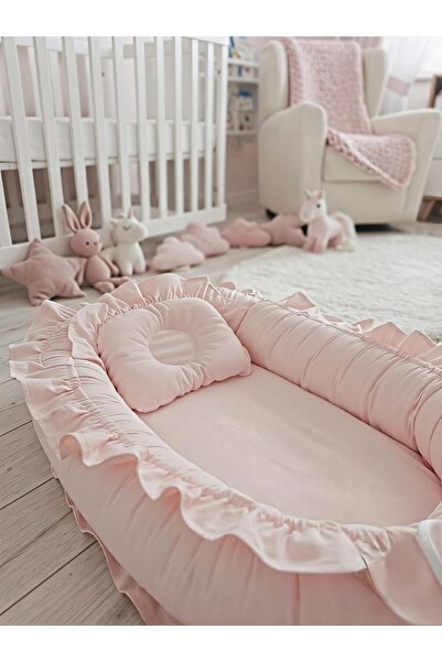 Babynest Ortopedik Fırfırlı somon pembesi Yatak Ve Ortopedik Yastık