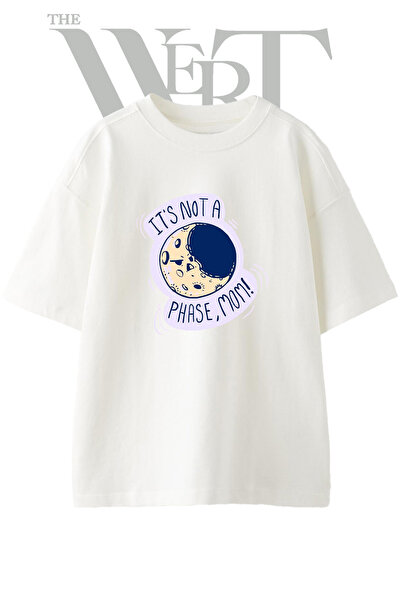 THEWERT Tricou oversize alb unisex cu imprimeu Not A Phase Moon Design