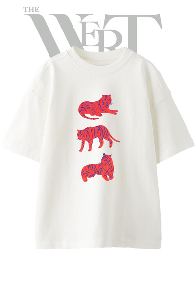 THEWERT Μπλουζάκι Red Tiger Design με στάμπα Unisex Λευκό Oversize