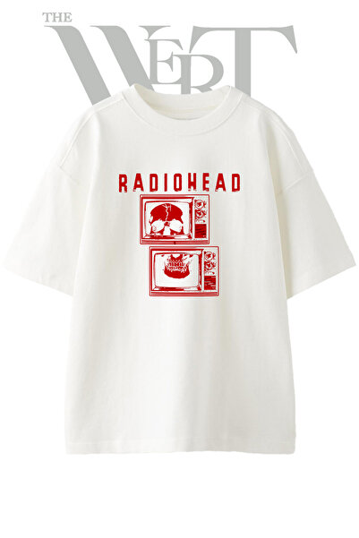 THEWERT Μπλουζάκι RADIOHEAD με στάμπα σχεδίου, Unisex, λευκό, oversized
