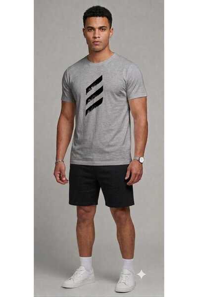 YK WEAR Men's Three Line Printed T-Shirt Shorts Set