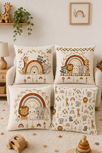 EVPANYA Rainbow Safari Patterned 4-Piece Children's and Baby Pillowcase Set