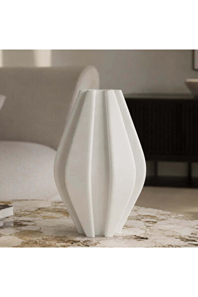 OEM Vaza decorativa alb mat, 20 cm, cu nervuri sculpturale, ideala pentru flo...