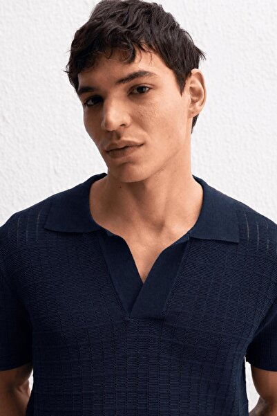 GIESTO Dolphined Tricot Knitted Dark Blue T-Shirt