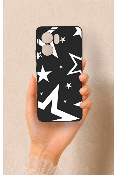 Vip Case Oppo Reno 13F Uyumlu Siyah Mega Star Desenli Silikon Kılıf