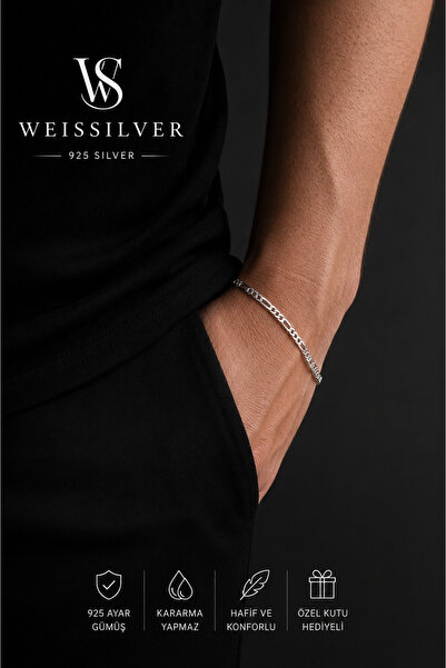 WeisSilver 925 Ayar Gümüş 3mm Figaro Model Erkek Bileklik Künye –Gümüş Erkek ...