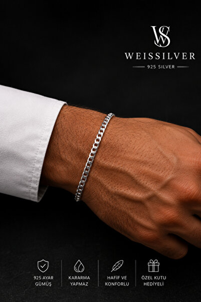 WeisSilver 925 Ayar Gümüş 4mm Old Money Gurmet Model Erkek Bileklik Künye –Gü...