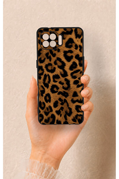 Vip Case Oppo Reno 4 Lite Uyumlu Koyu Leopar Deri Desenli Silikon Kılıf