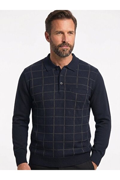ONNO Men's Polo Collar Tricot Sweater with Elastic Waist, Steel Knitting, Cla...