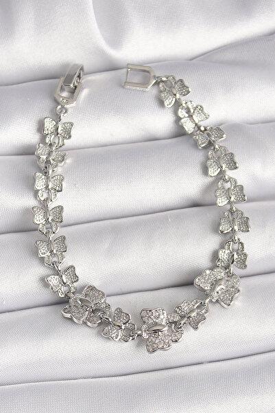 Mega Bazaar Brass Silver Color Zircon Stone Butterfly Model Chain Women's Bra...