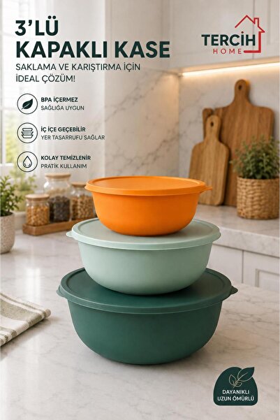 Tercih Home طقم أوعية متعددة الأغراض ملونة مكونة من 3 قطع مع أغطية (2 لتر + 4...