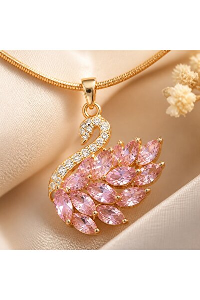 VistaCharm Pink Swan Necklace |   Zircon Stone Gold Color Women's Necklace St...