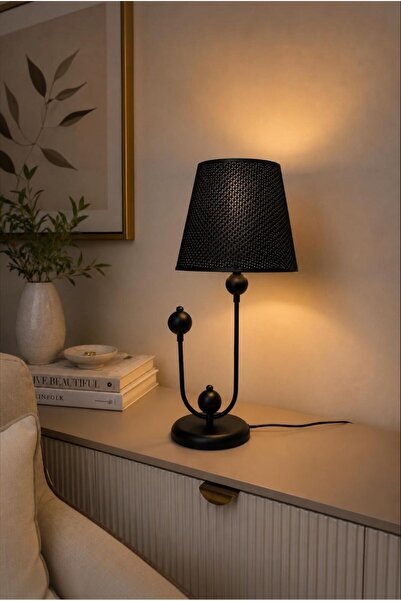 Elizim Home Lighting Modern Siyah Kumaş Başlıklı Siyah Ayaklı Abajur – Dekora...