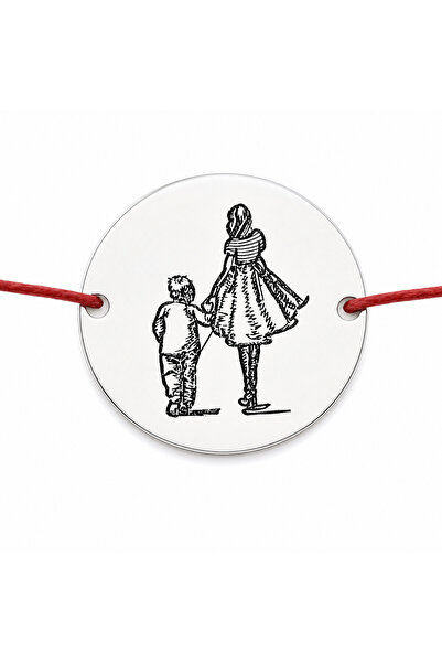 Simoshop Brățară șnur textil roșu cu bănuț argint 925 Mama și fiul