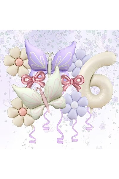 ÇITIPITISTORE Cream Lilac Butterfly Daisy Foil Balloon Birthday Celebration P...