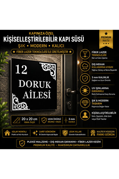 SHELİFE Kişiye Özel Pleksi Kapı Tabelası 20 x 20cm | İsimli Kapı Süsü | Fiber...