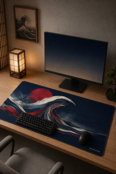 RUGRUMBA Premium Ιαπωνικό Zen Red Wave XXL Gaming Mousepad 40x90 εκ. 4 χιλ., ...