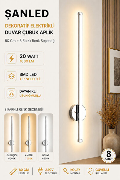 ŞANLED Decorative 20W Indoor Chrome Case 3 Color Light Electric 80 cm Wall Sc...