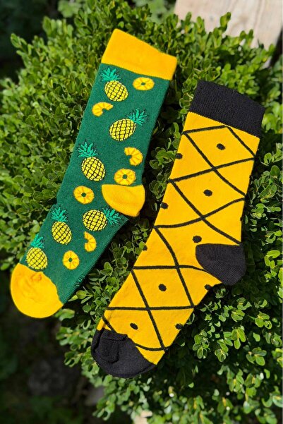 LouSocks جوارب خضراء بنمط الأناناس للجنسين