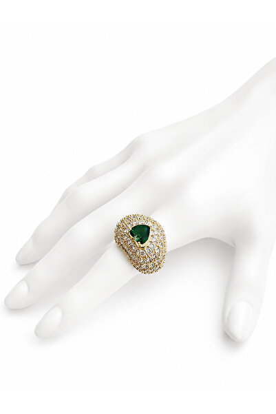 ElectraStore Inel Reglabil Cu Cristale Green Heart