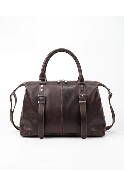 Hakiki Deri Erkek Seyahat Çantası Kahverengi Weekender Duffel Bag BPA FREE - VEGETABLE LEATHER