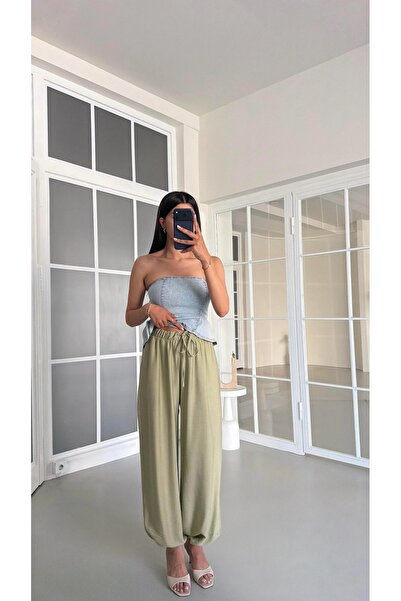 manana fashion Λινό παντελόνι με κορδόνια σε χρώμα καρότο